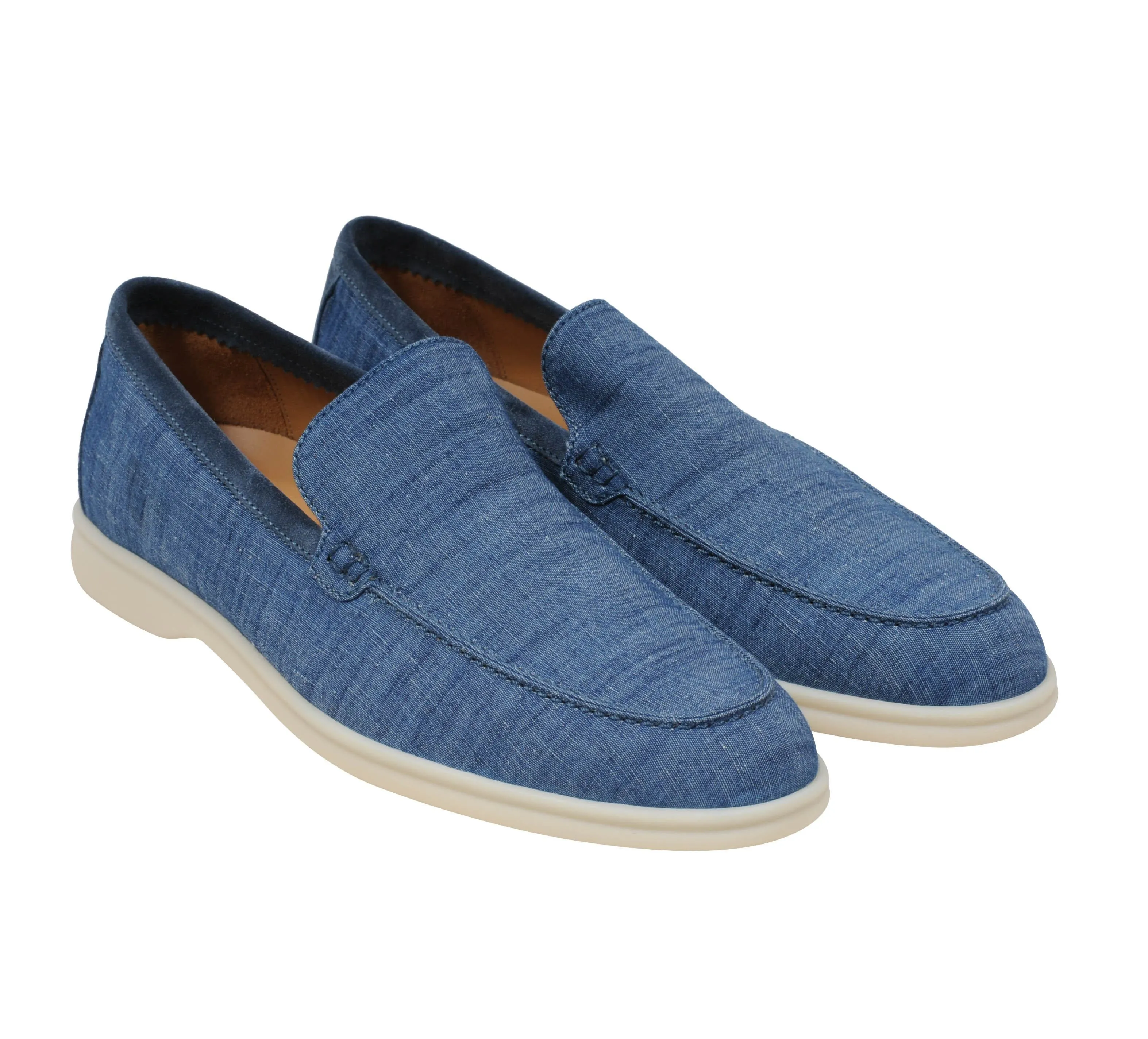 Mediterranean Blue Cotton Linen Summer Walk Moccasin Slip On