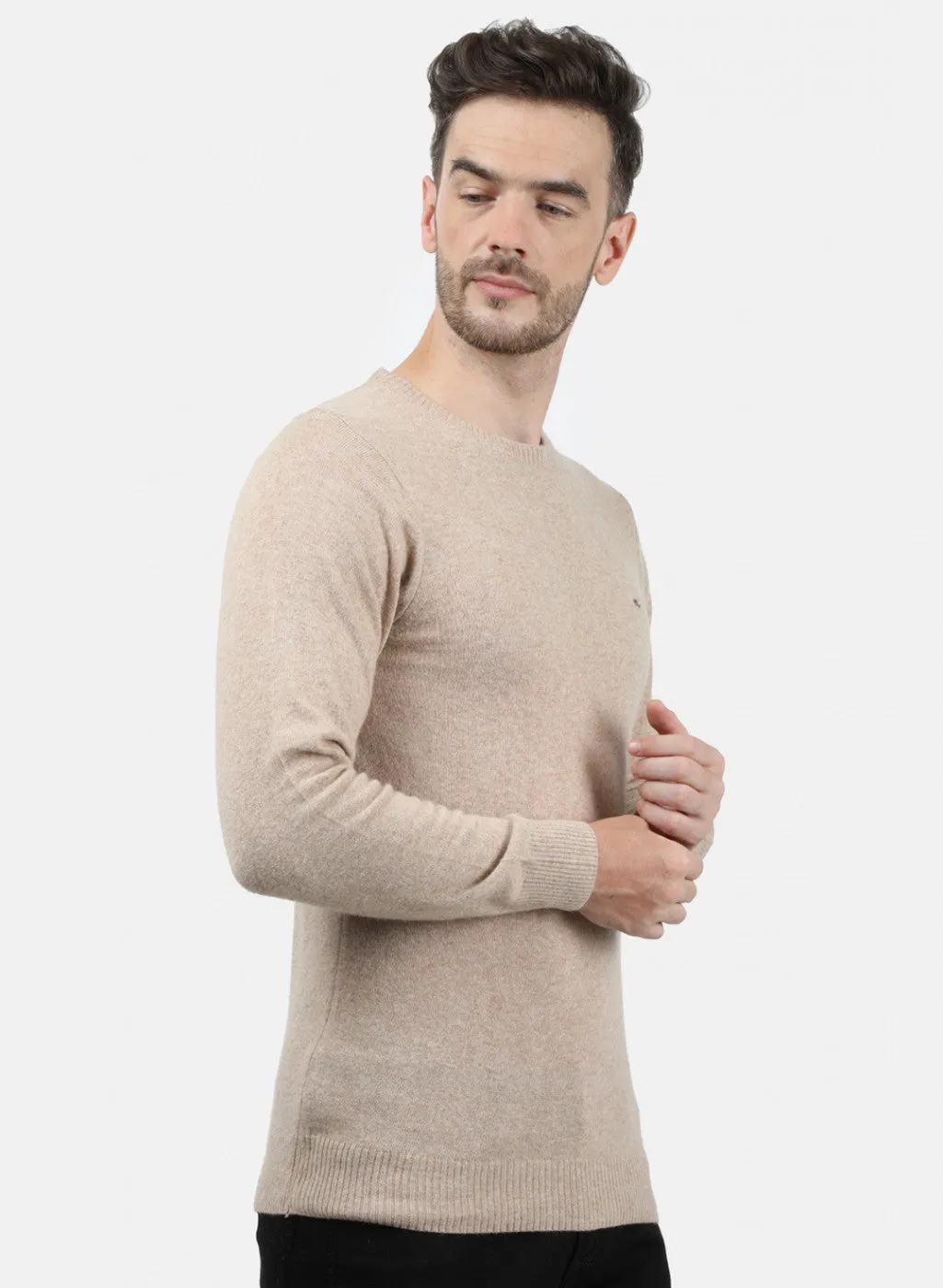 Men Beige Solid Pullover