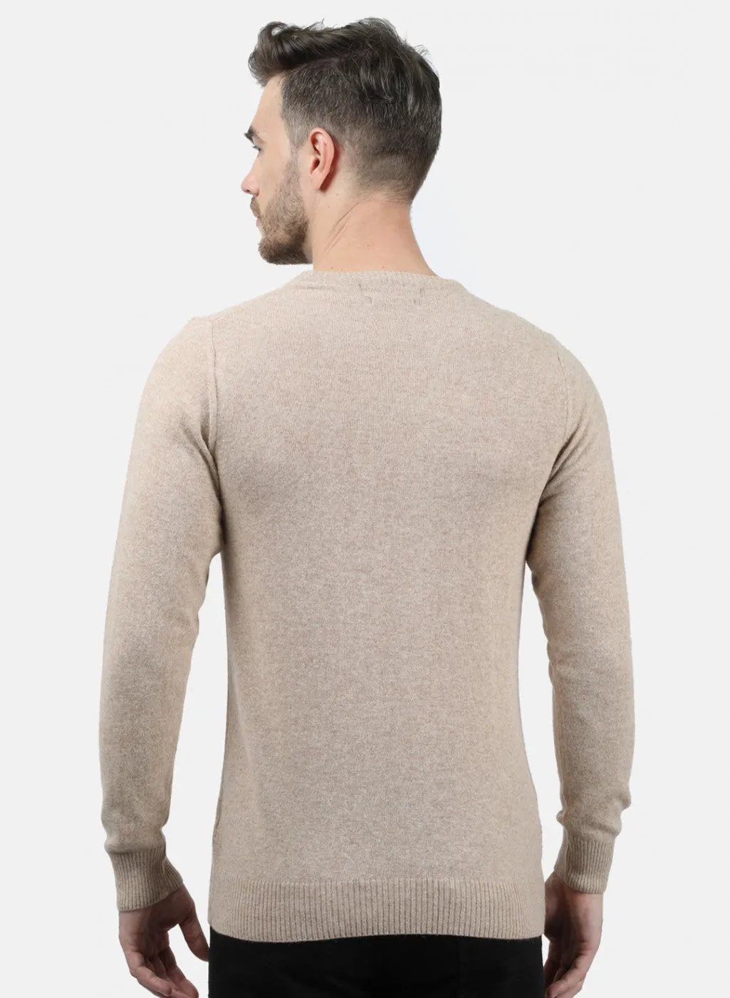 Men Beige Solid Pullover