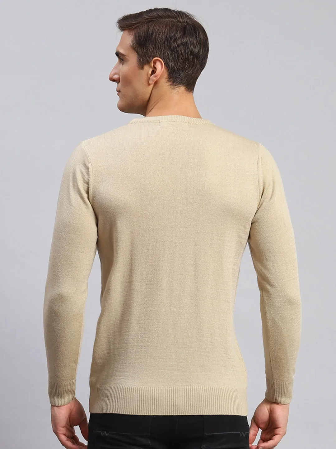 Men Camel Brown Solid Wool blend Pullover