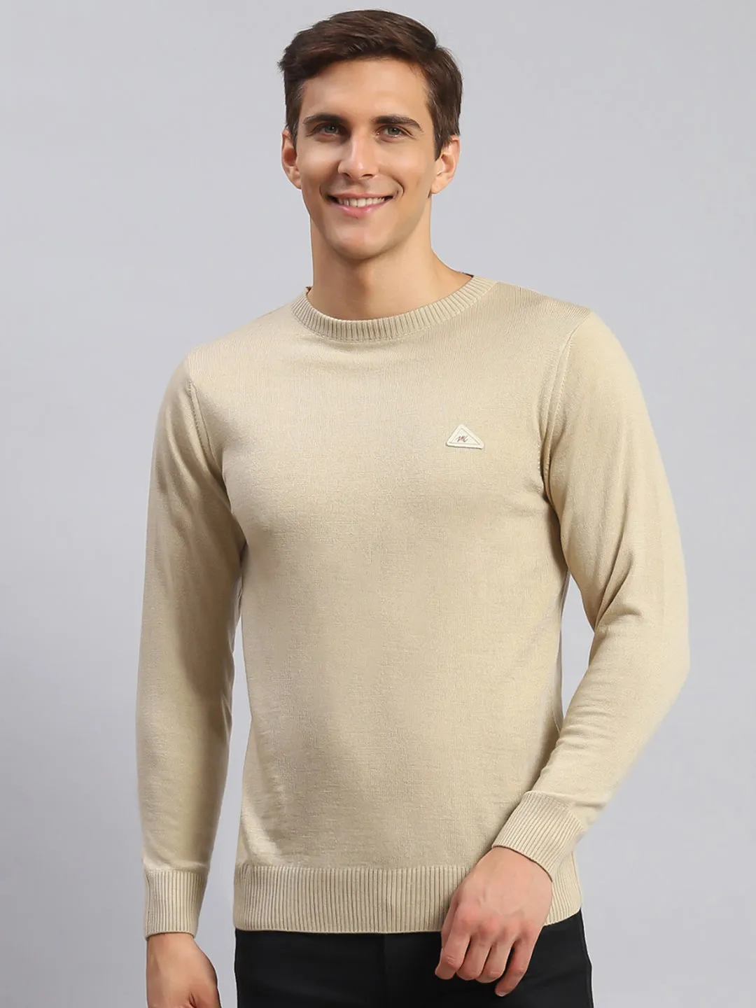 Men Camel Brown Solid Wool blend Pullover