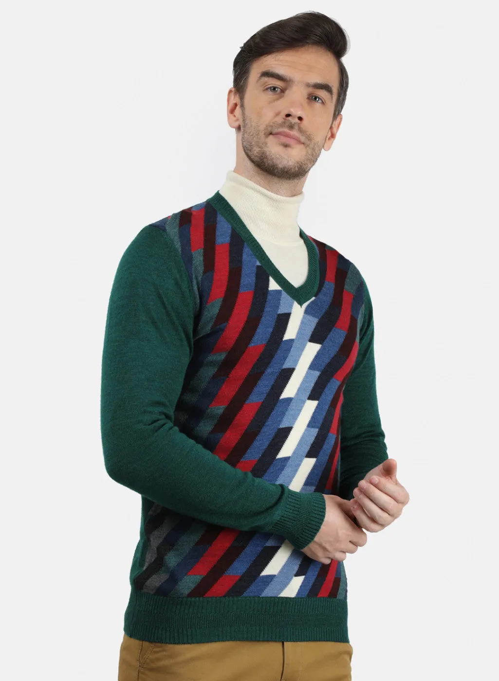 Men Green & Blue Solid Pullover