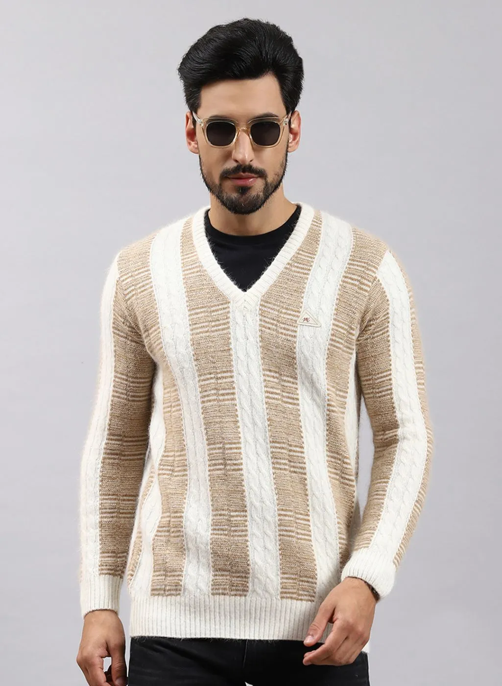 Men Off White Printed Angoora Pullover