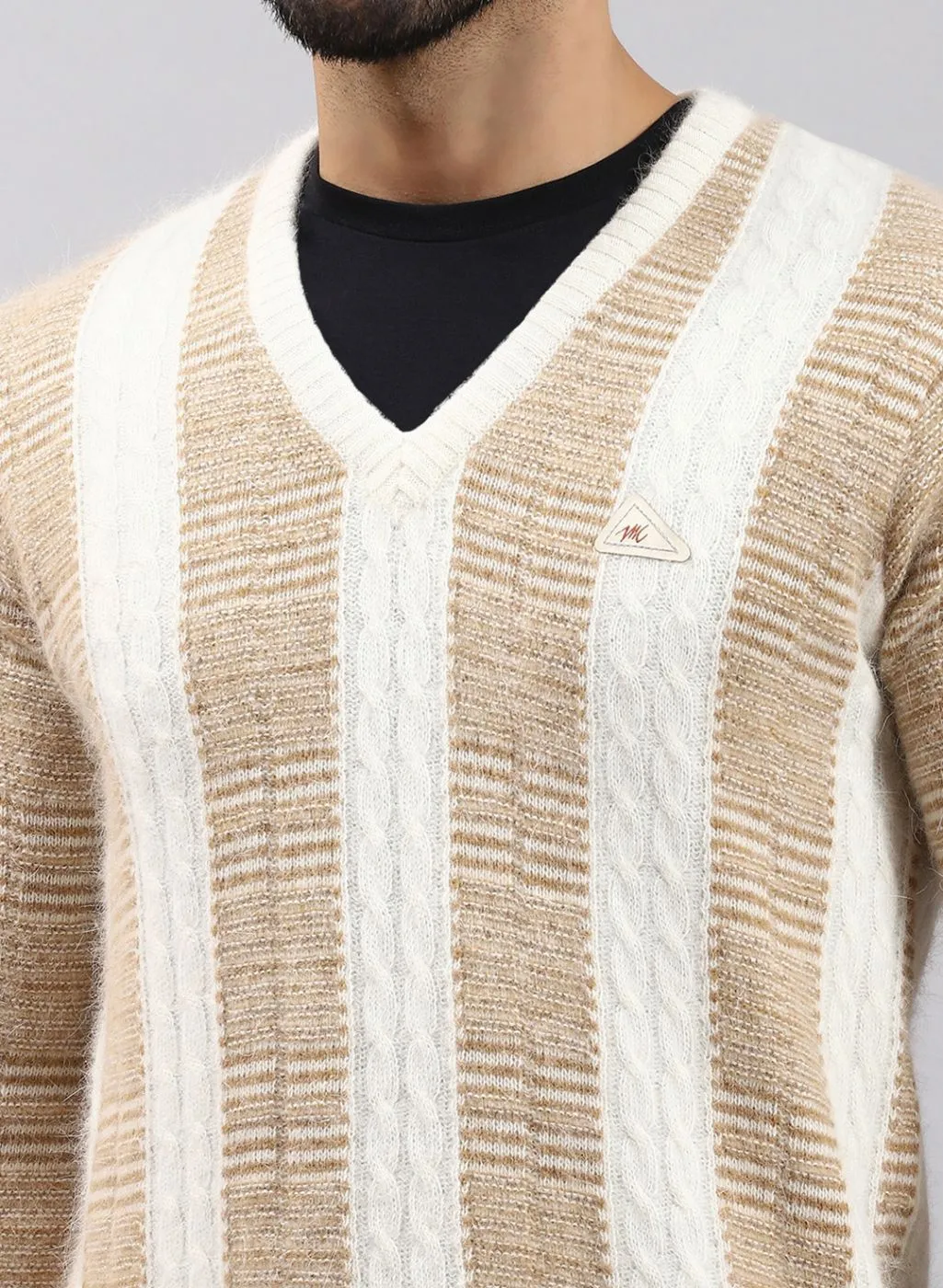 Men Off White Printed Angoora Pullover