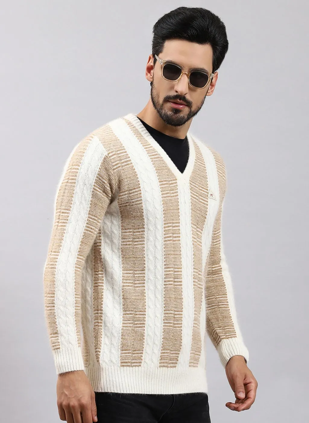 Men Off White Printed Angoora Pullover