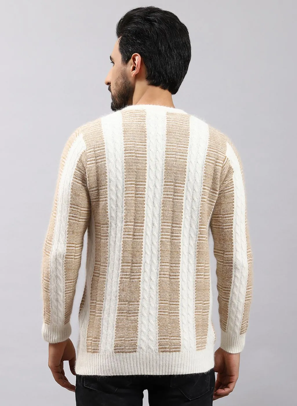 Men Off White Printed Angoora Pullover