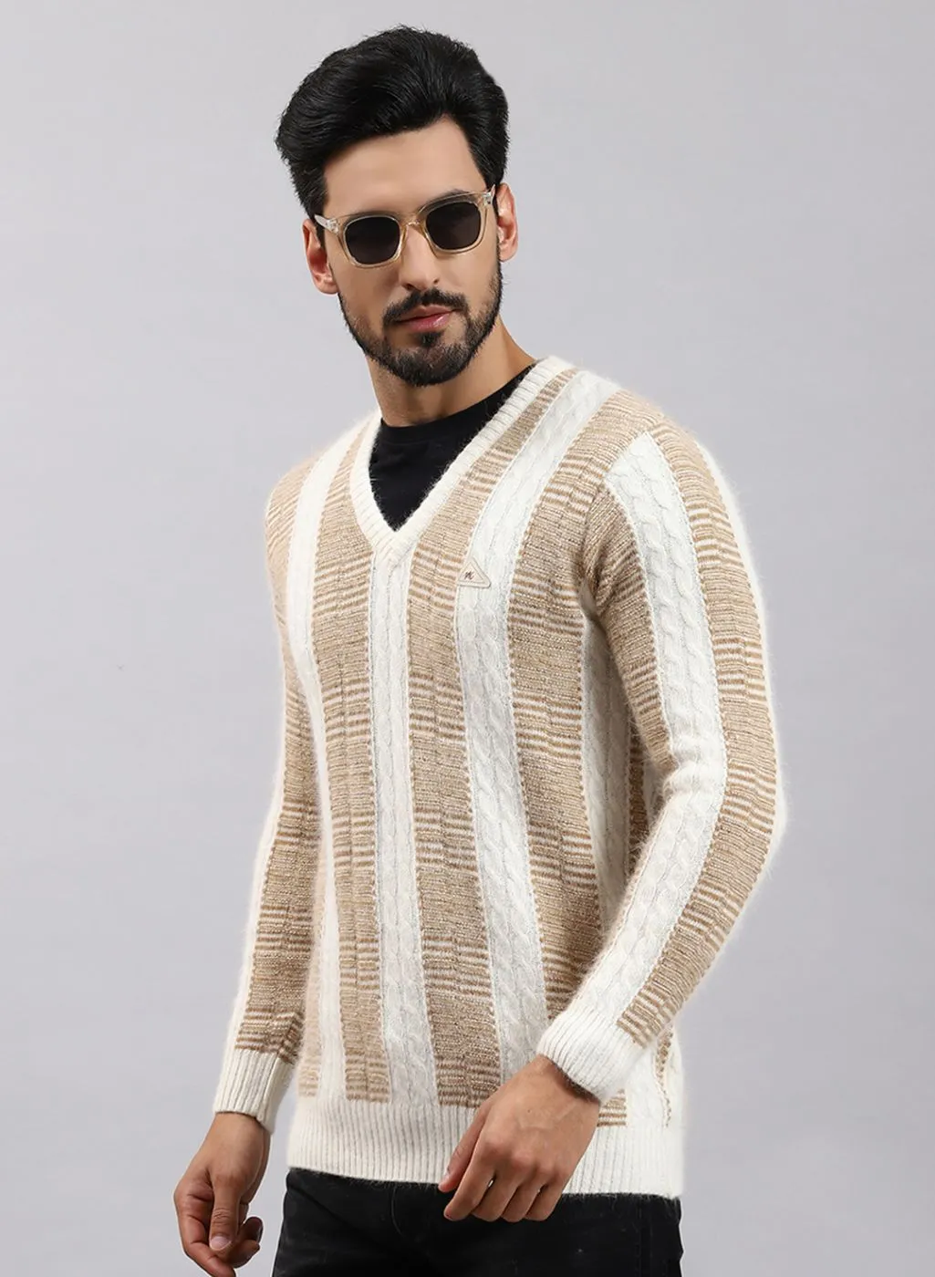 Men Off White Printed Angoora Pullover