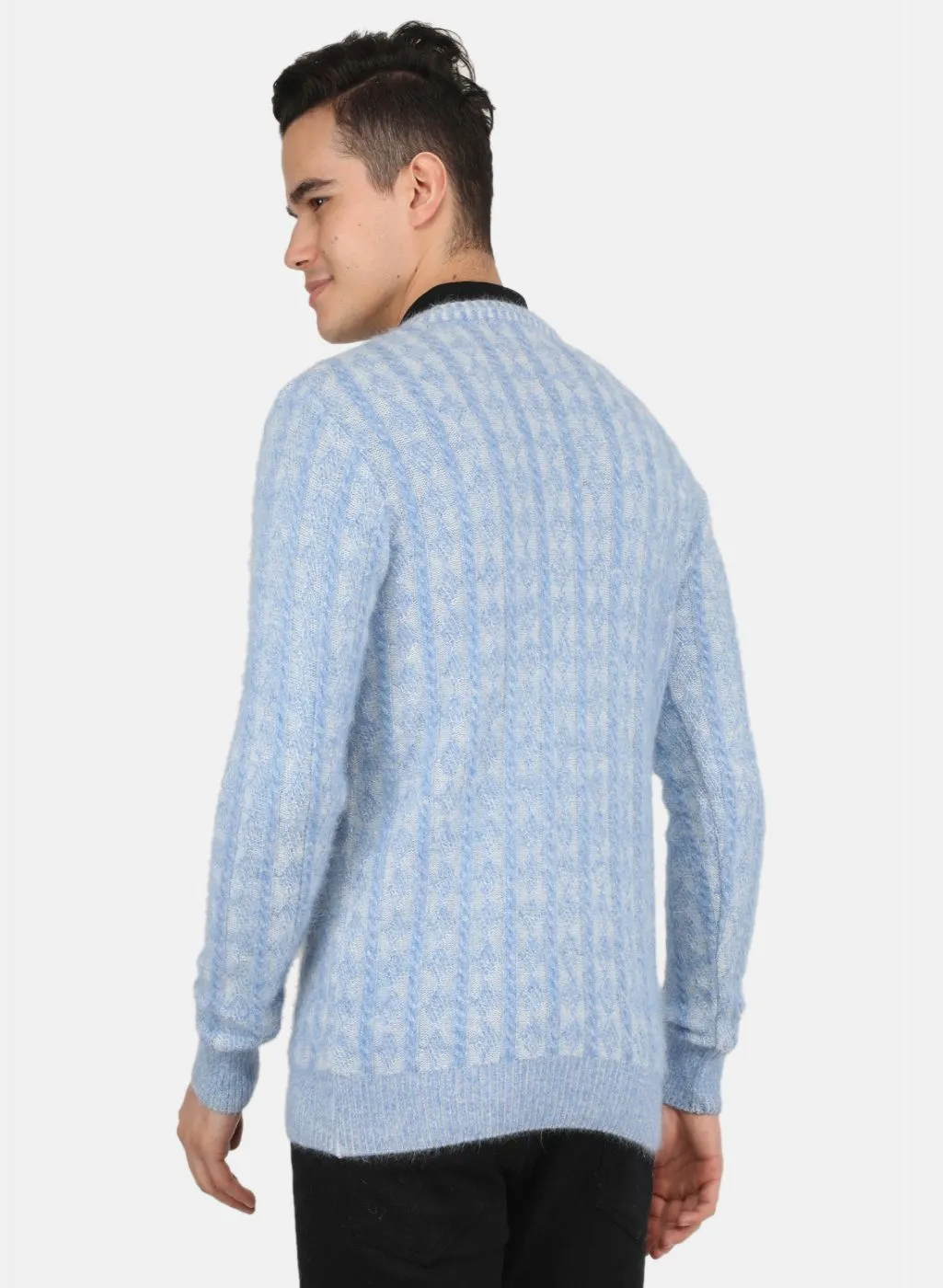 Men Sky Blue Jaquard Pullover