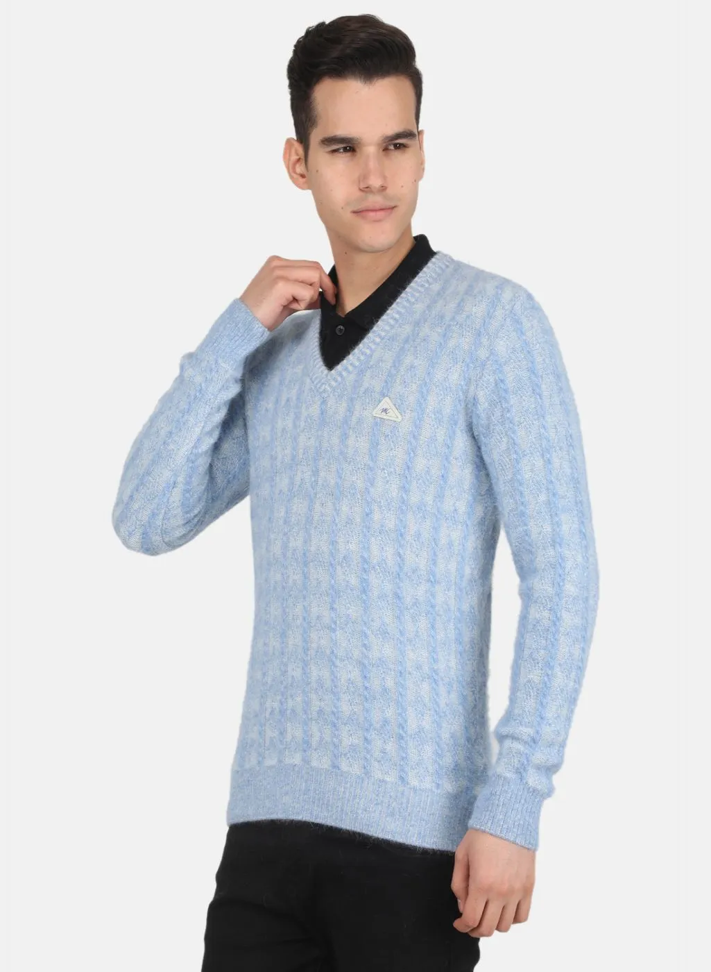 Men Sky Blue Jaquard Pullover