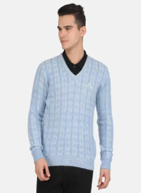 Men Sky Blue Jaquard Pullover