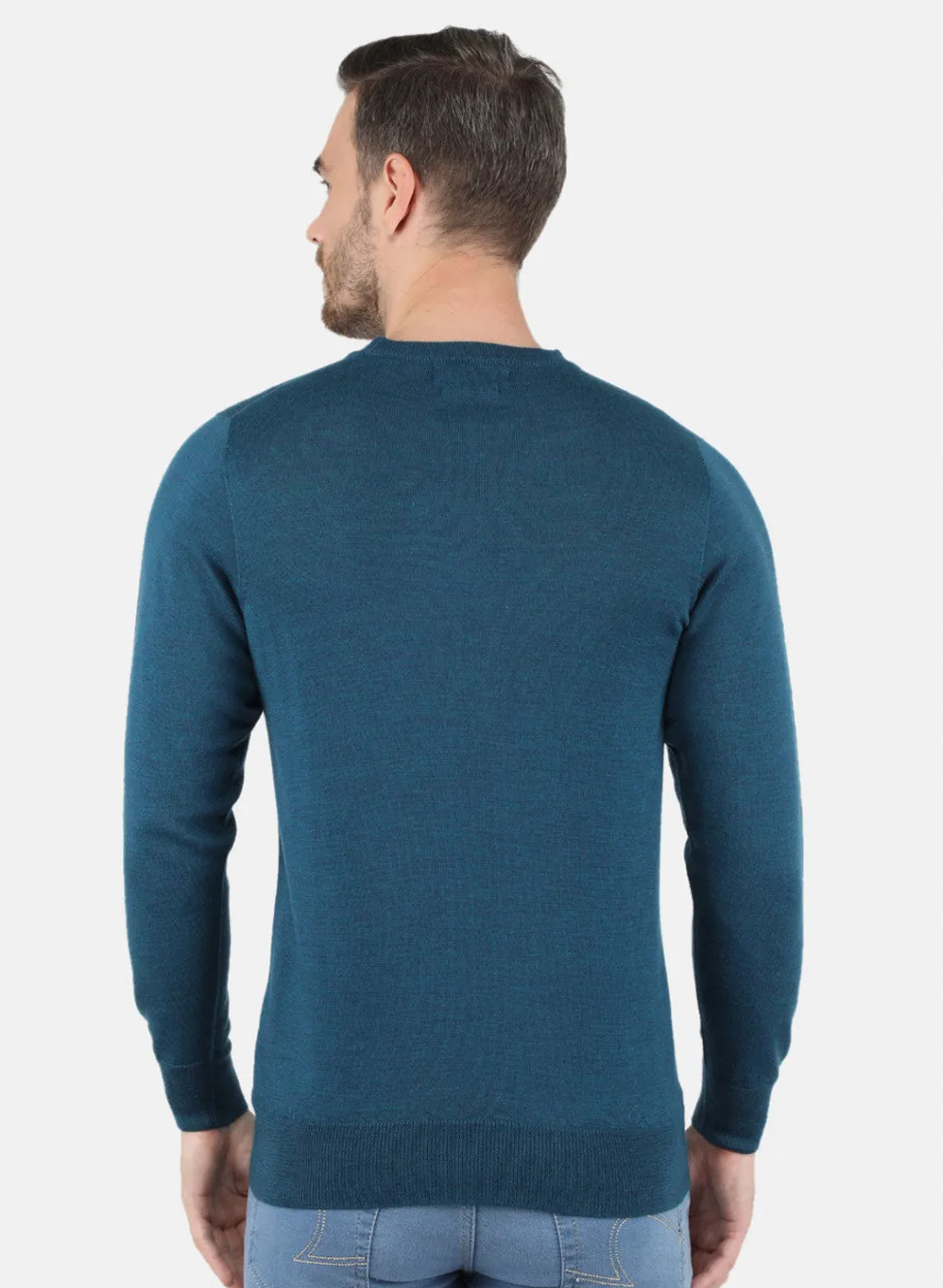 Men Teal Blue Solid Pullover