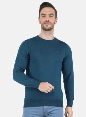 Men Teal Blue Solid Pullover