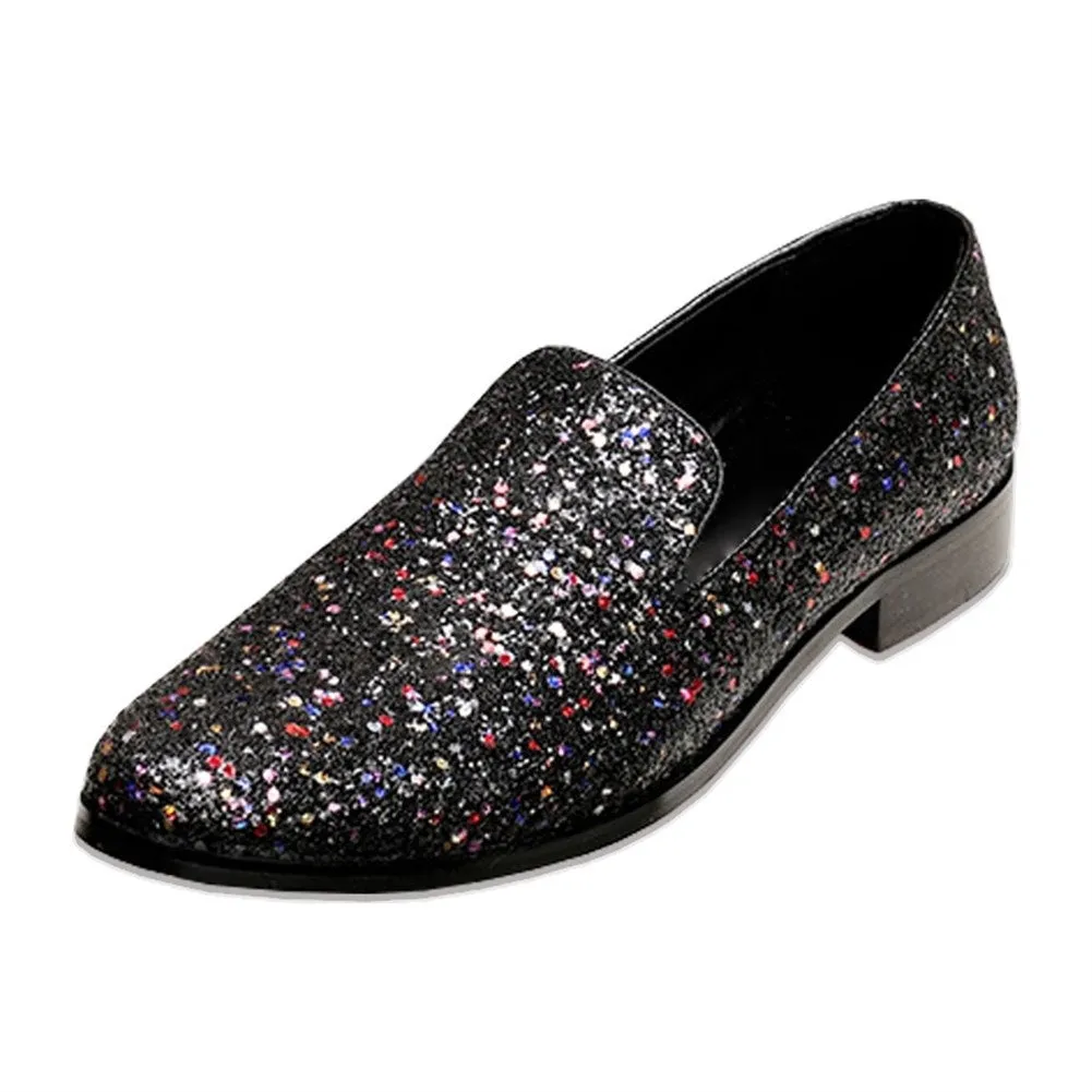 Mens Bling Slip on Round Toe 3cm Heel Oxford Shoes