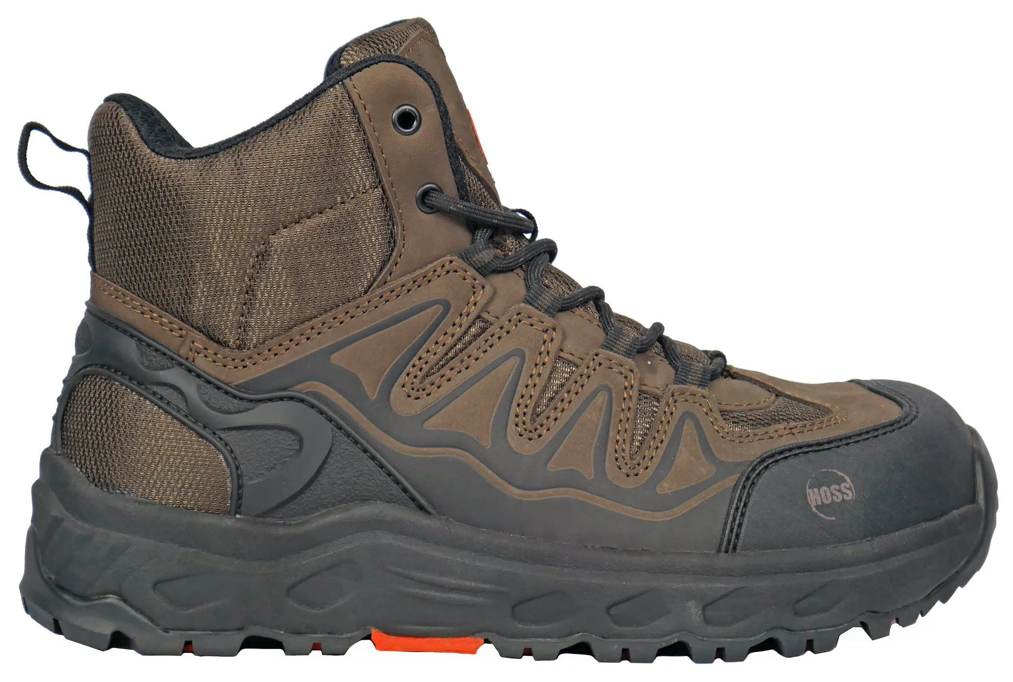 Men's Hoss Eric Hi Brown, EH, SR, Mid Hiker, Aluminum Toe Boot