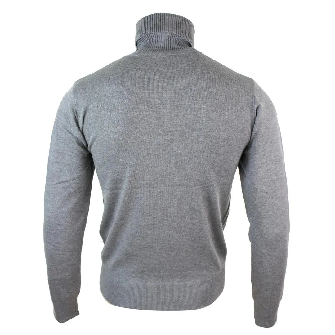 Mens Slim Fit Polar Roll Neck Jumper Light Weight Fitted Cashmere Wool Blend Grey Black Navy