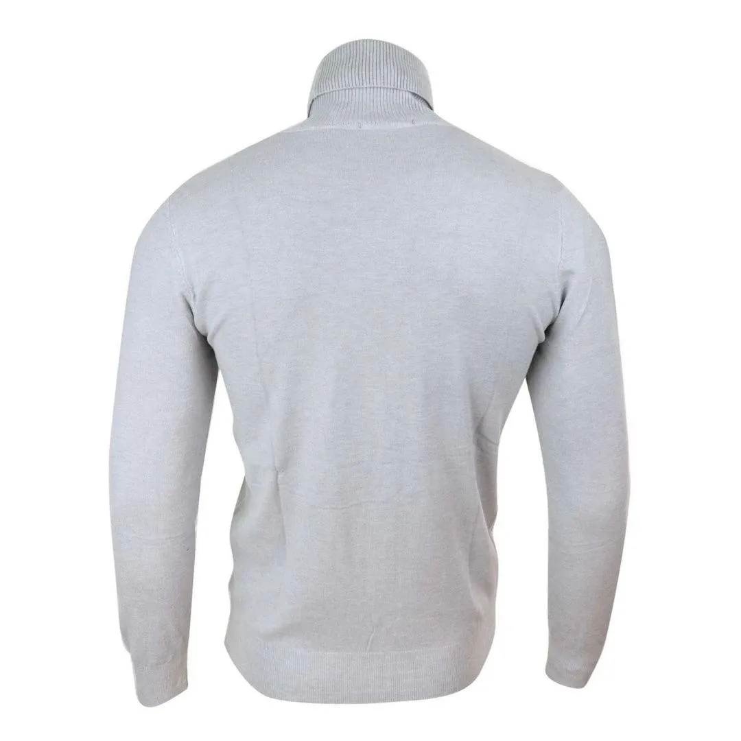 Mens Slim Fit Polar Roll Neck Jumper Light Weight Fitted Cashmere Wool Blend Grey Black Navy