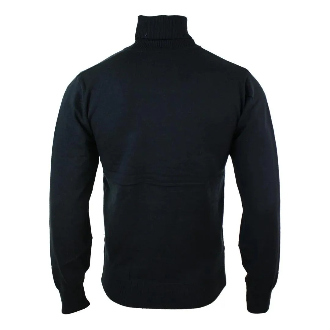 Mens Slim Fit Polar Roll Neck Jumper Light Weight Fitted Cashmere Wool Blend Grey Black Navy