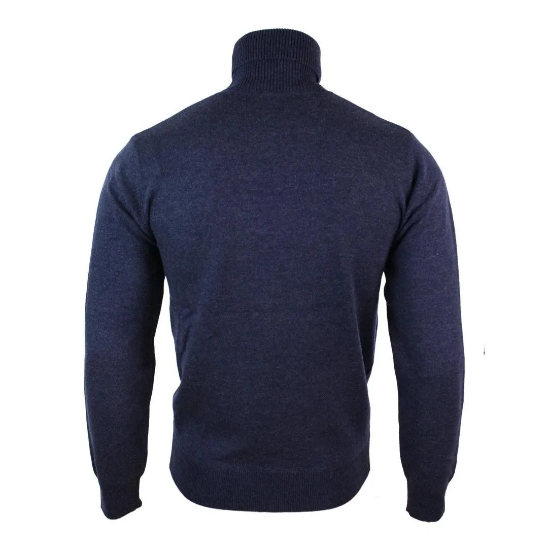 Mens Slim Fit Polar Roll Neck Jumper Light Weight Fitted Cashmere Wool Blend Grey Black Navy