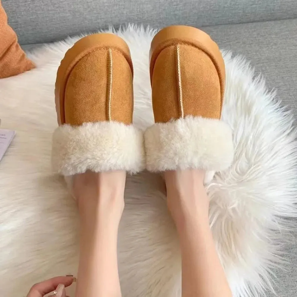 Merendy Shetwy Round toe Slip-on one-word Cotton Fur Half Slippers