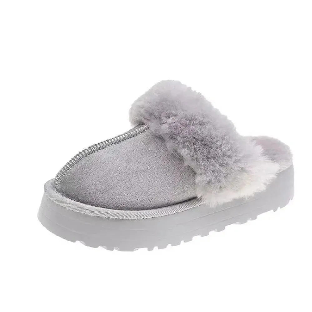 Merendy Shetwy Round toe Slip-on one-word Cotton Fur Half Slippers