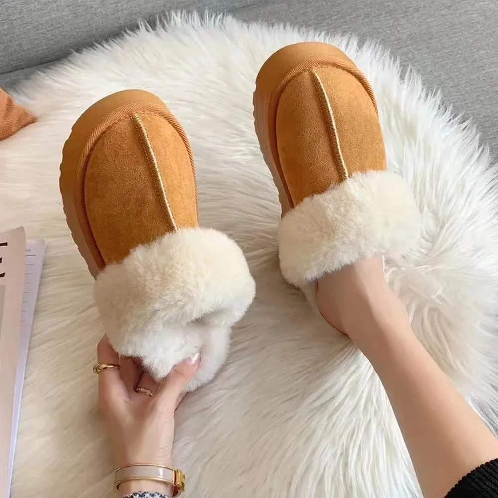 Merendy Shetwy Round toe Slip-on one-word Cotton Fur Half Slippers