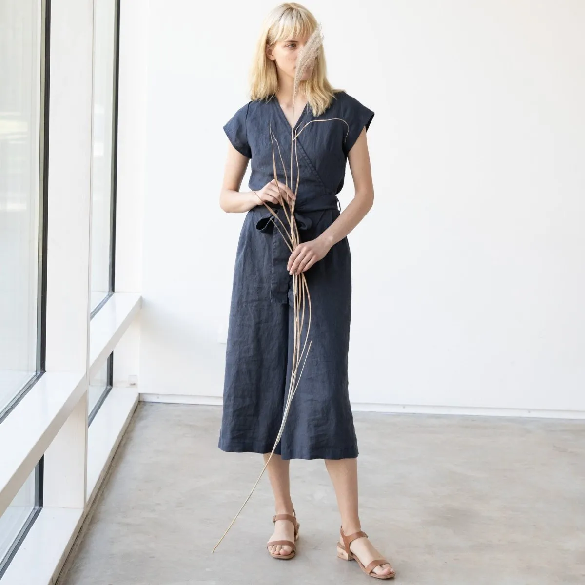 Midi TORINO wrap linen jumpsuit