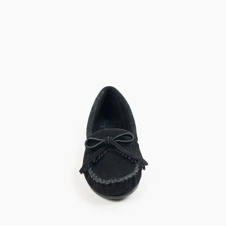 Minnetonka Women's 400 Kilty Hardsole Black Suede