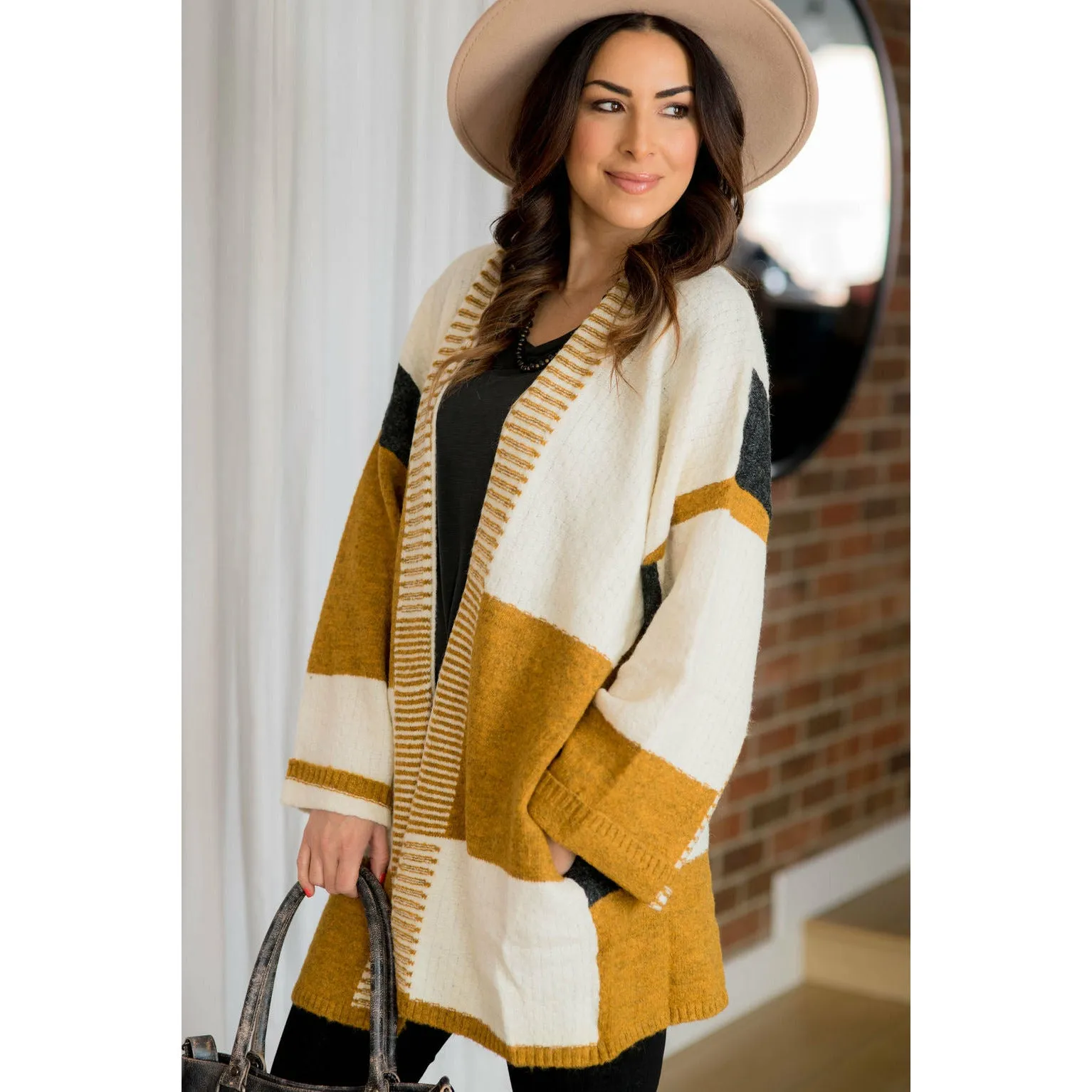 Mixed Stripe Wide Sleeve Cardigan