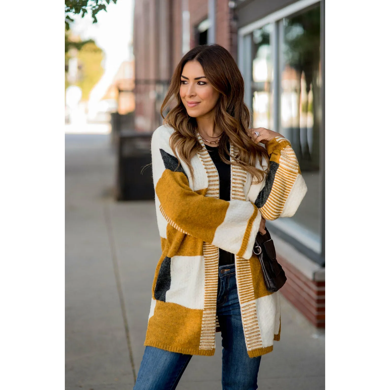 Mixed Stripe Wide Sleeve Cardigan