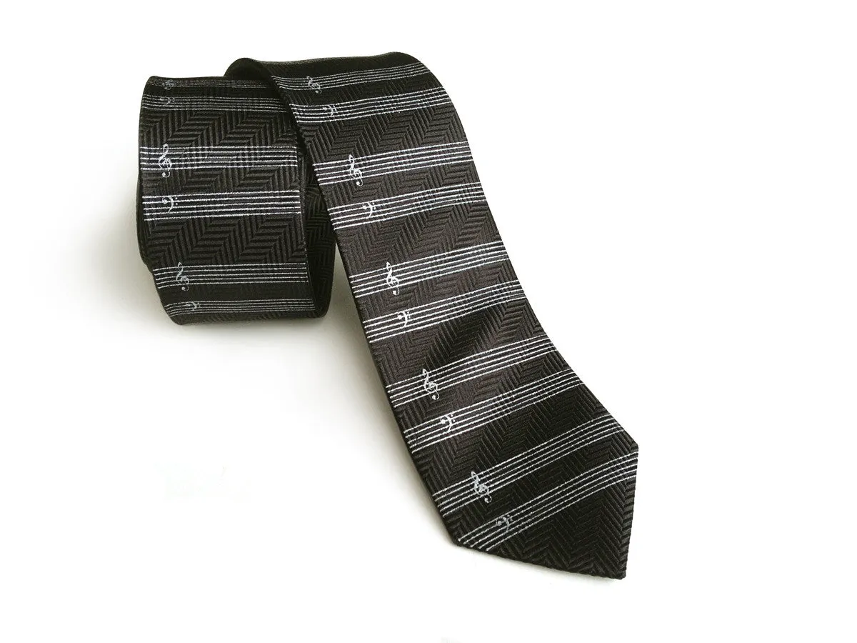 Music Manuscript Paper Necktie, herringbone silk tie