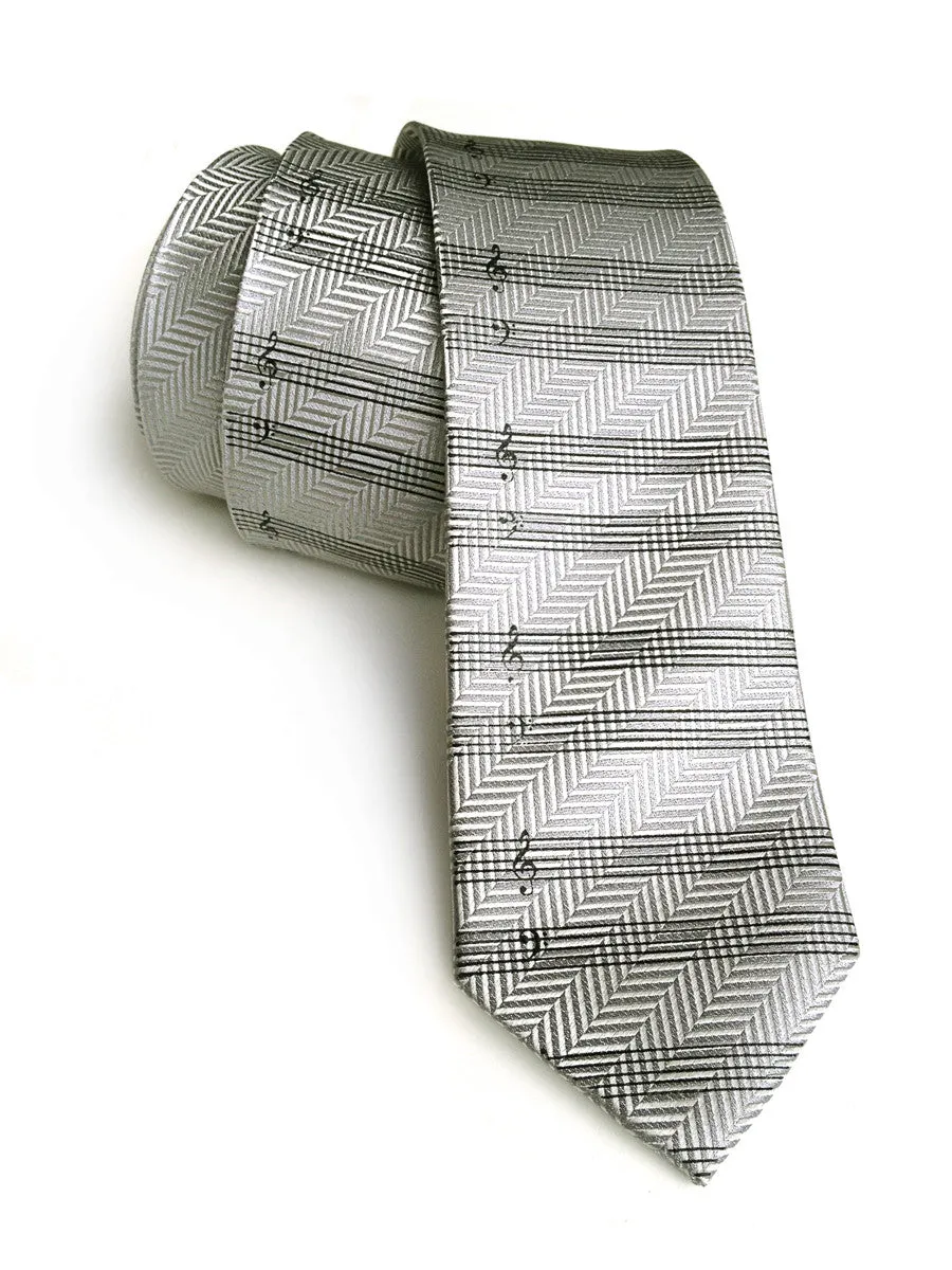 Music Manuscript Paper Necktie, herringbone silk tie