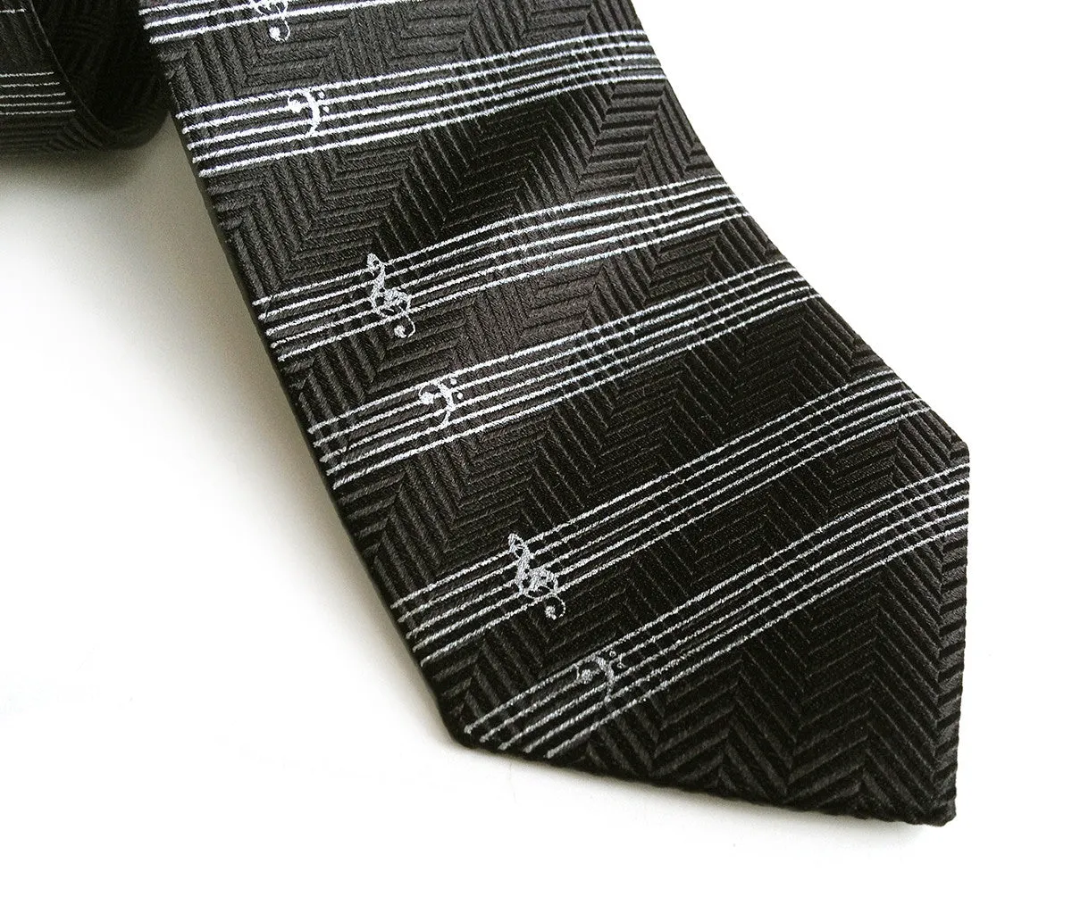 Music Manuscript Paper Necktie, herringbone silk tie