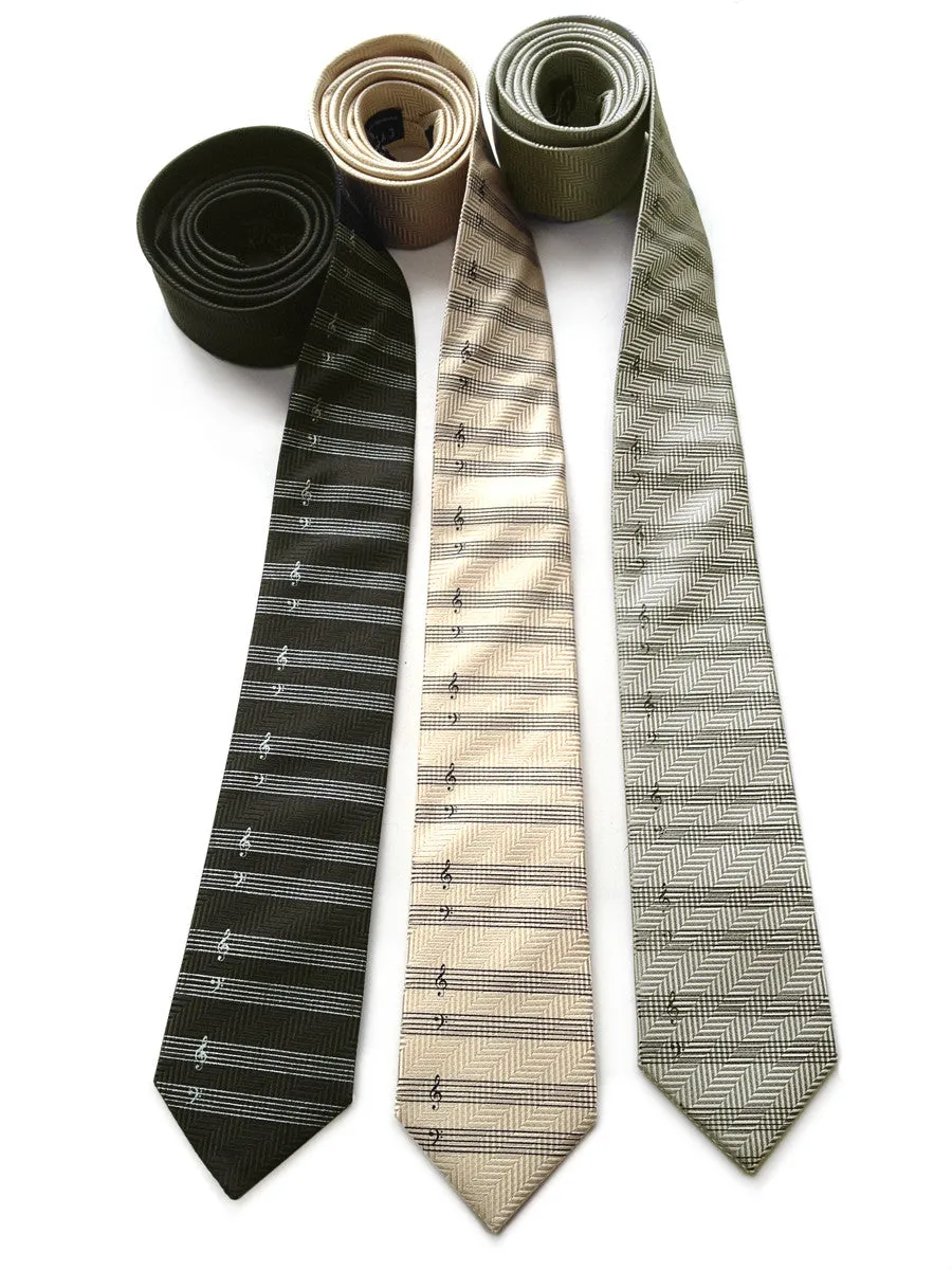 Music Manuscript Paper Necktie, herringbone silk tie