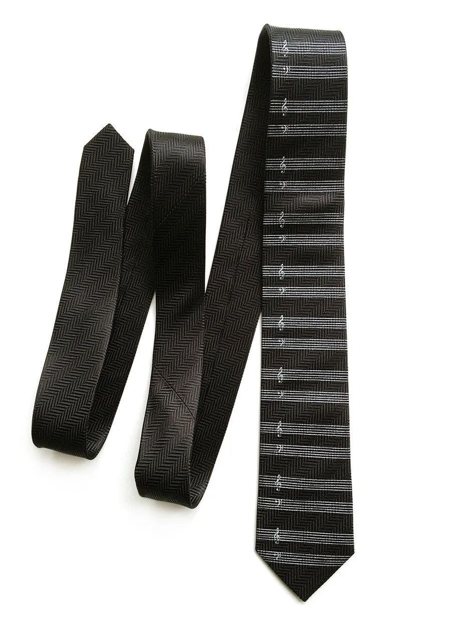 Music Manuscript Paper Necktie, herringbone silk tie