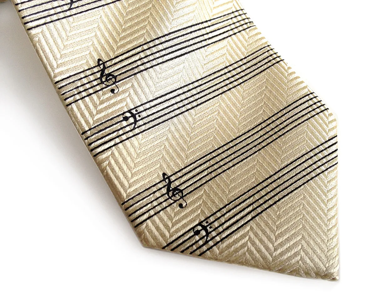 Music Manuscript Paper Necktie, herringbone silk tie