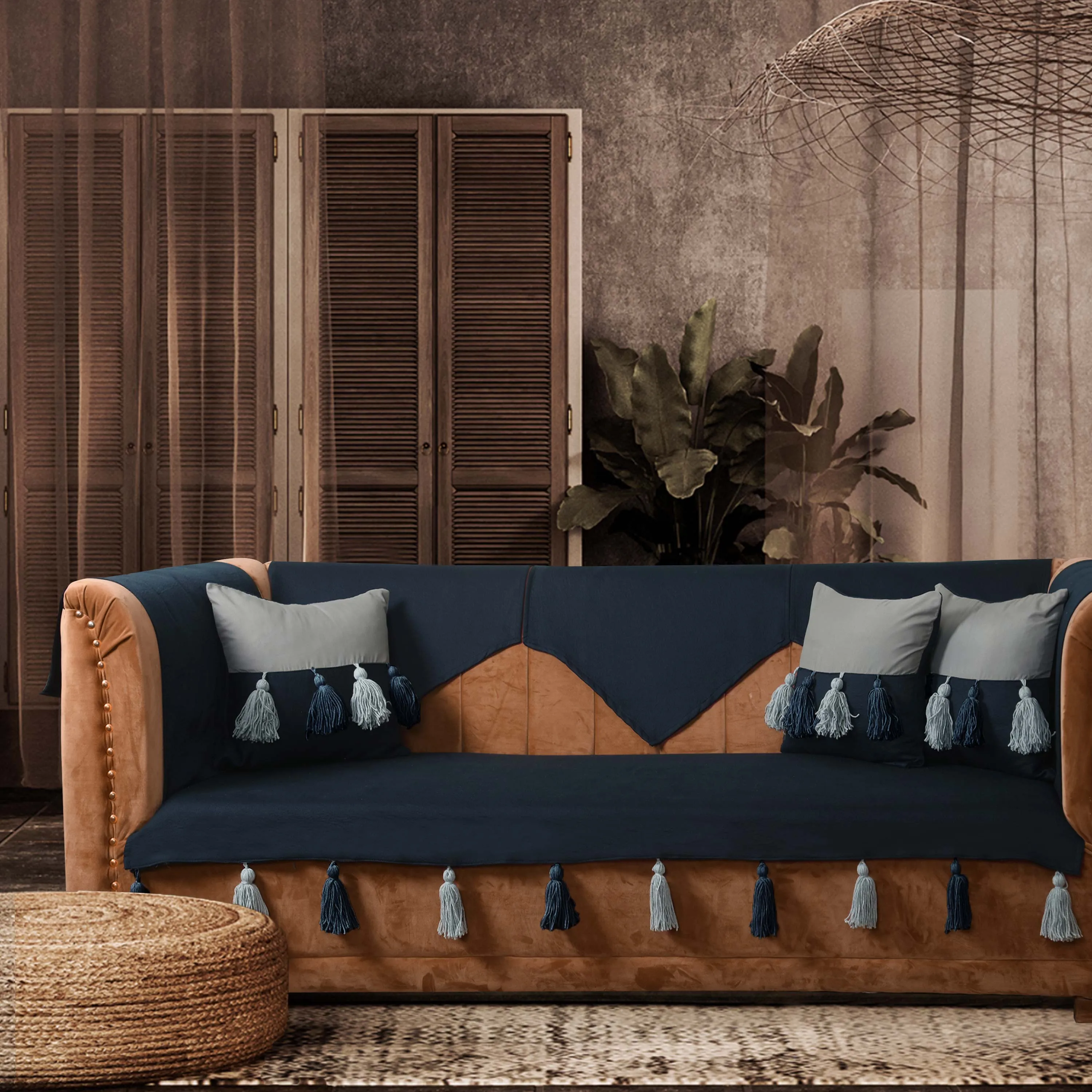 Navy Luxury French Matelasse Sofa Cover