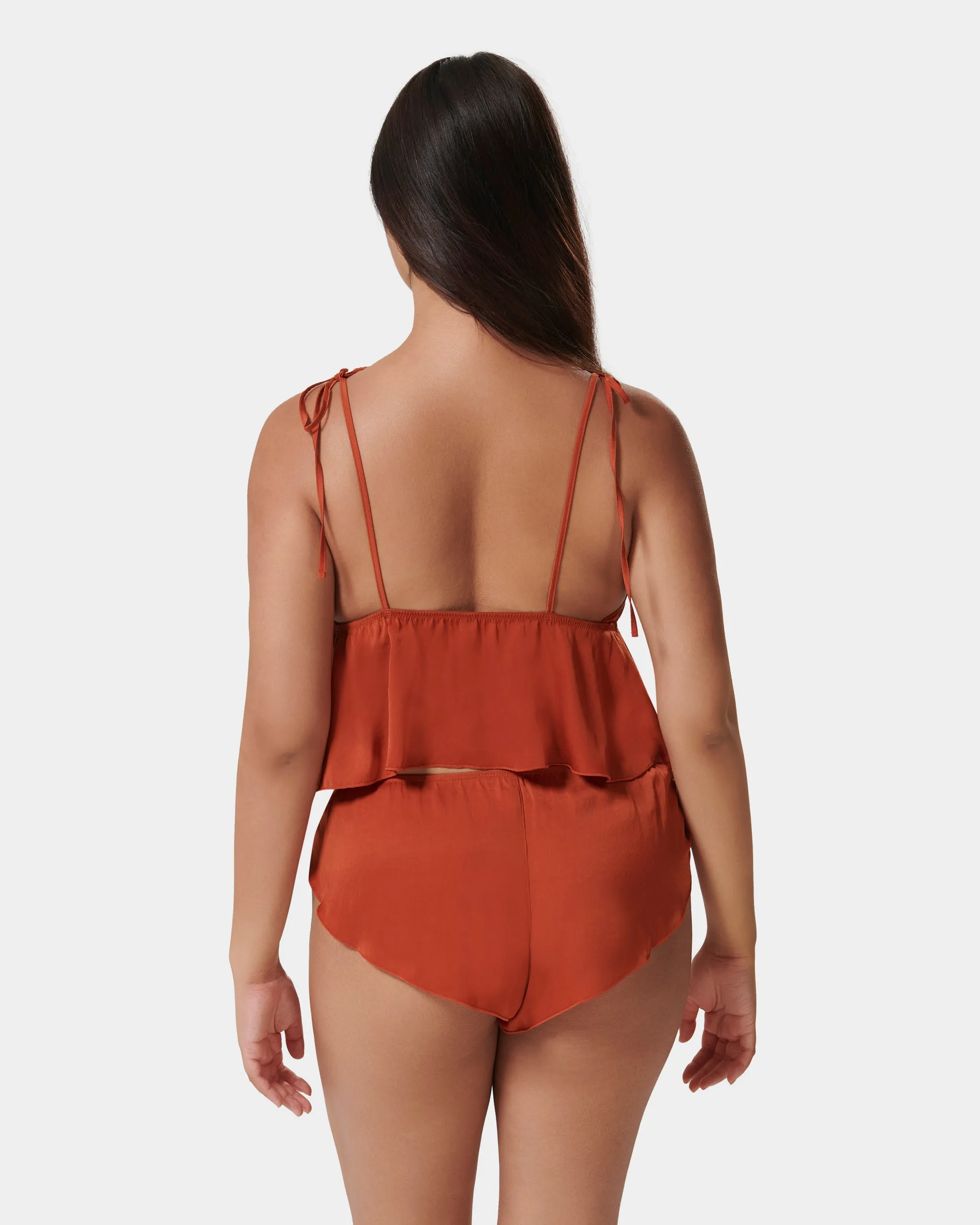 Nicole Luxury Satin Crop Cami and Short Set Baked Clay