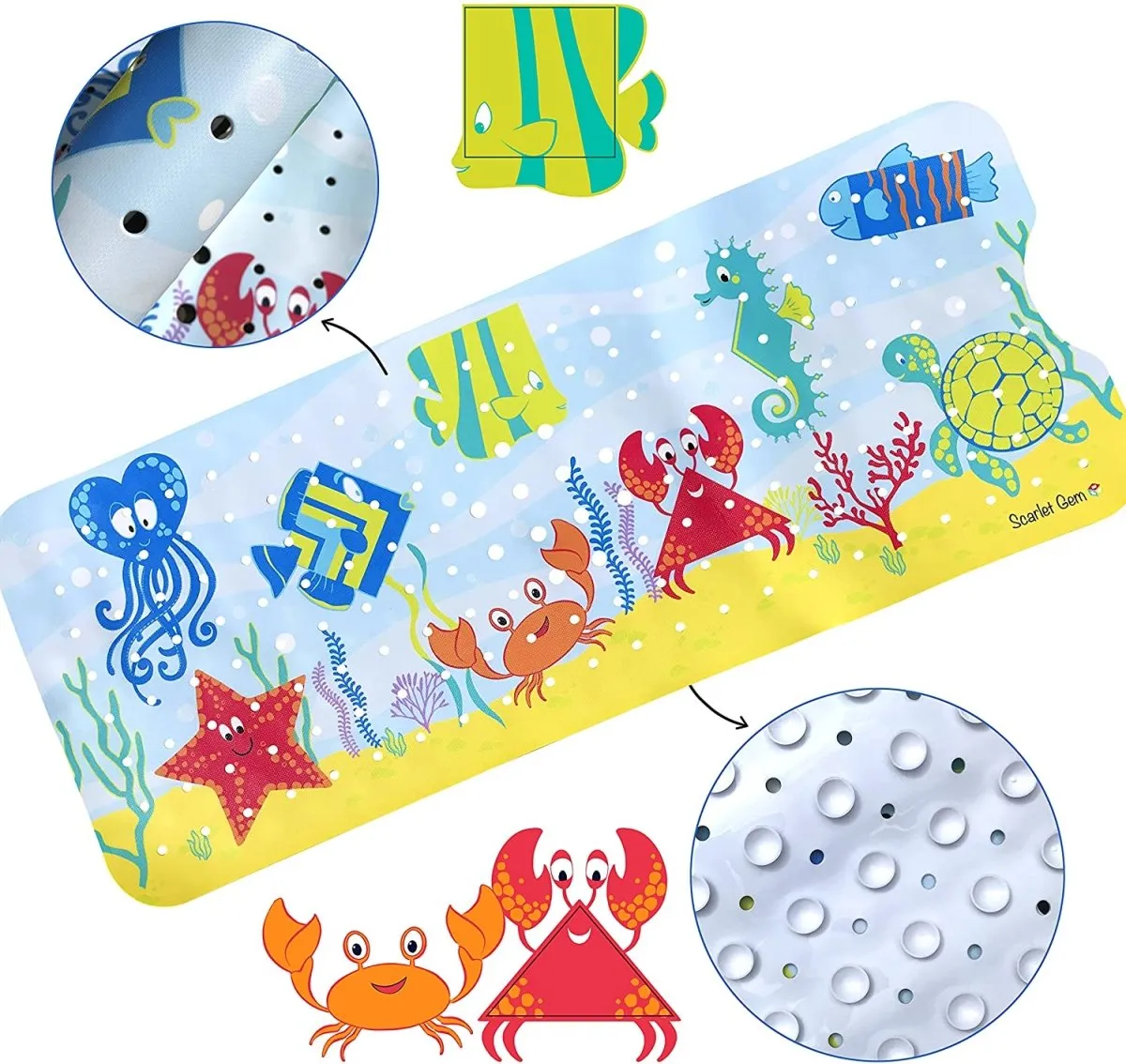 Non Slip Extra Long Ocean Scene Bath/Shower Mat for Children, 100x40cm