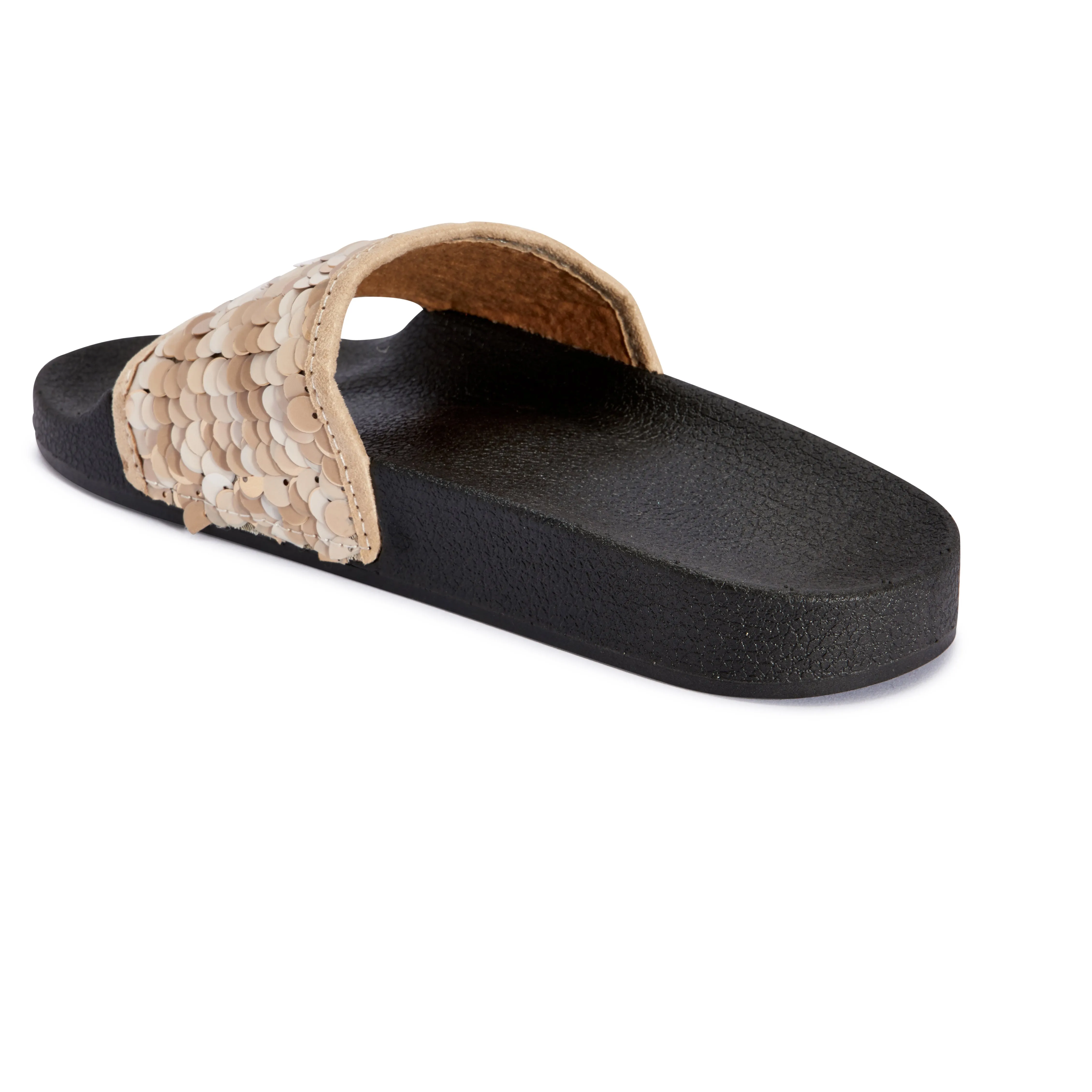 Nude Black Sequined Sliders