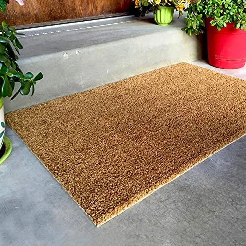 Onlymat Natural Plain Coir Doormat (Beige) Long Lasting, Heavy Duty Thick Entryway Rug with Plain Design for Indoor & Covered Door Entrances 30 X 60 Cm, Large Rectangle