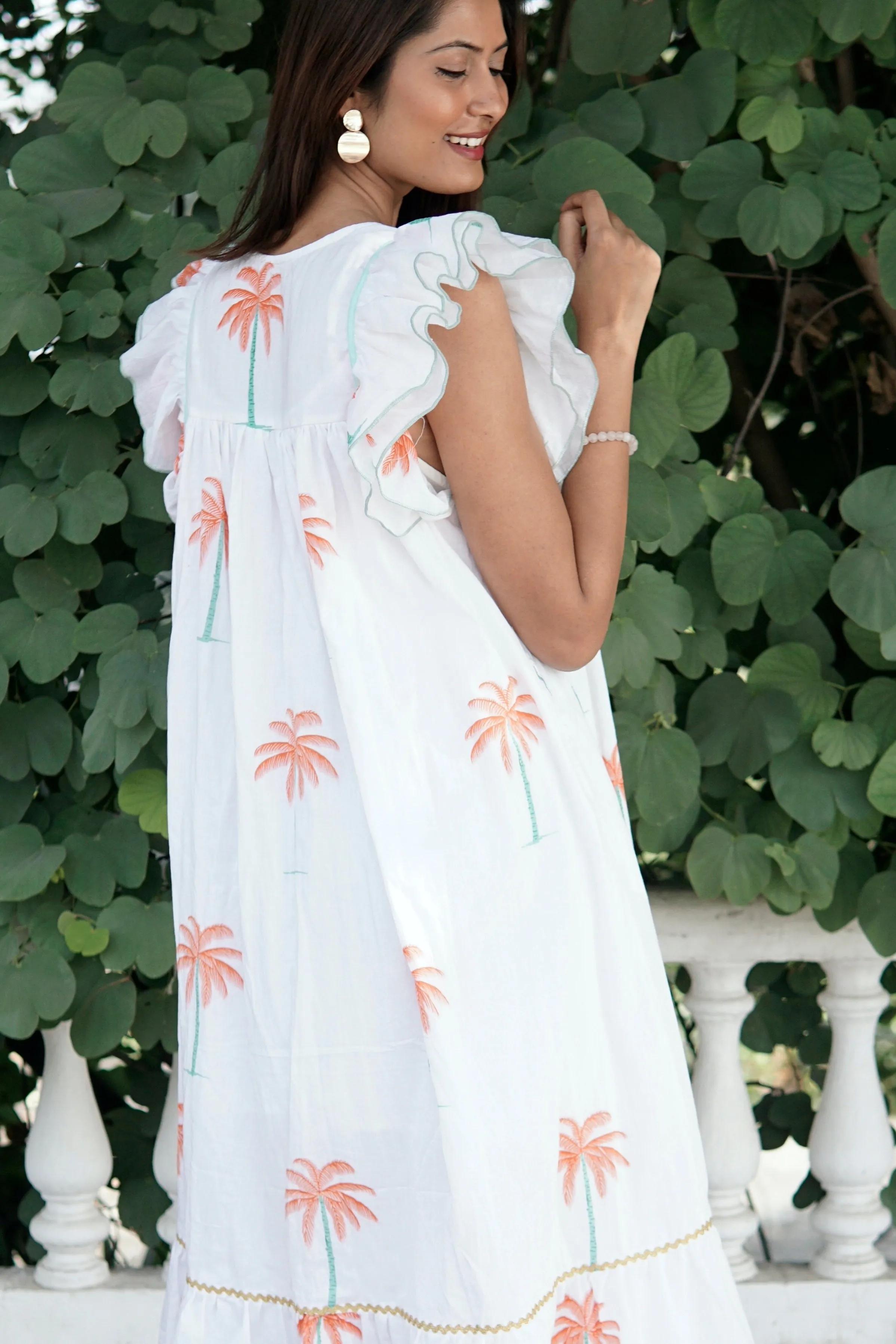 Palmeraie Summer dress, floaty white cotton summer midi dress