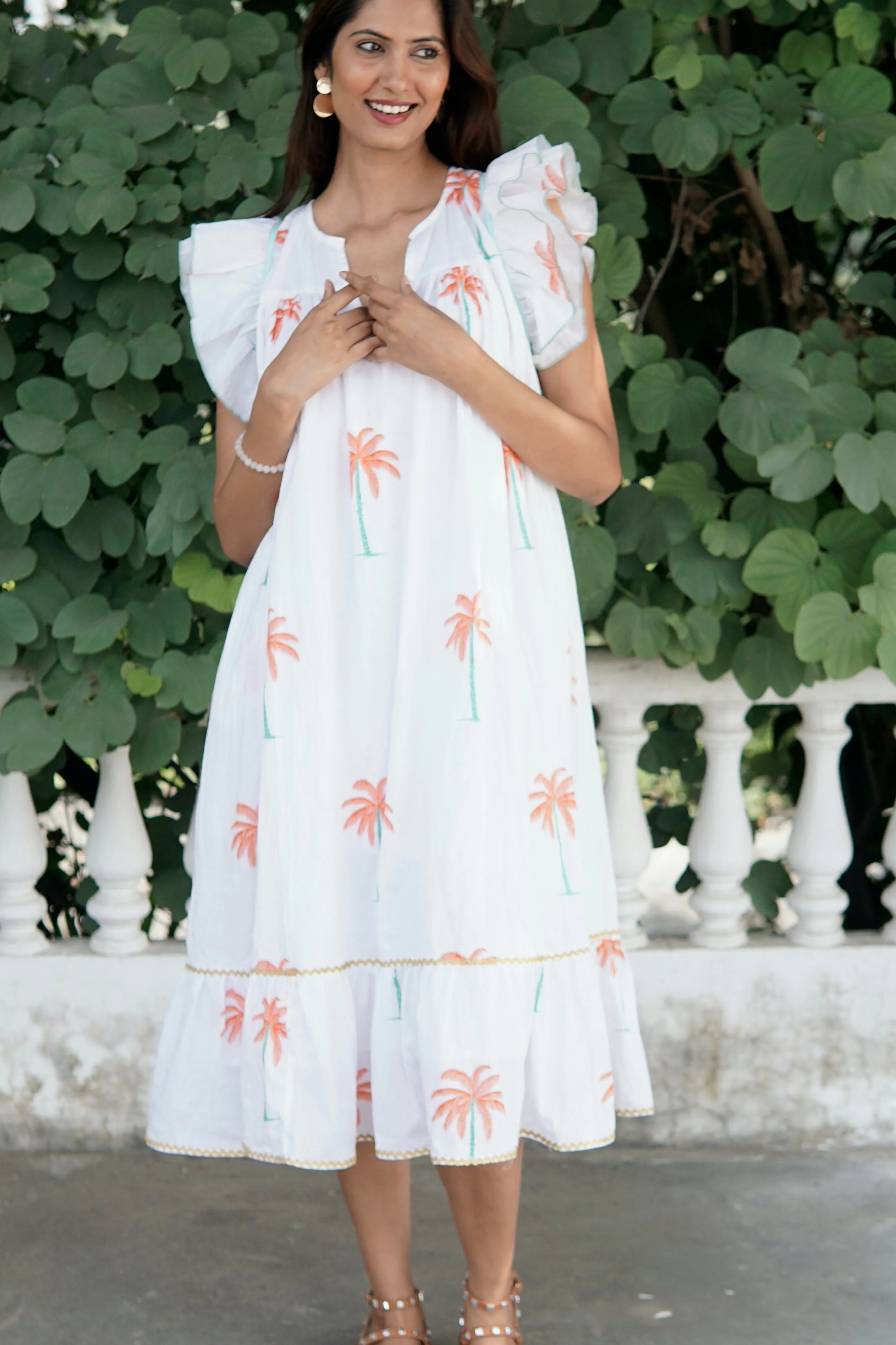 Palmeraie Summer dress, floaty white cotton summer midi dress