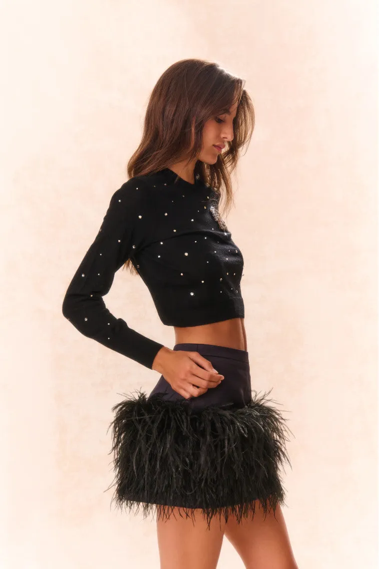 Pammie Embellished Wool Pullover - BLACK