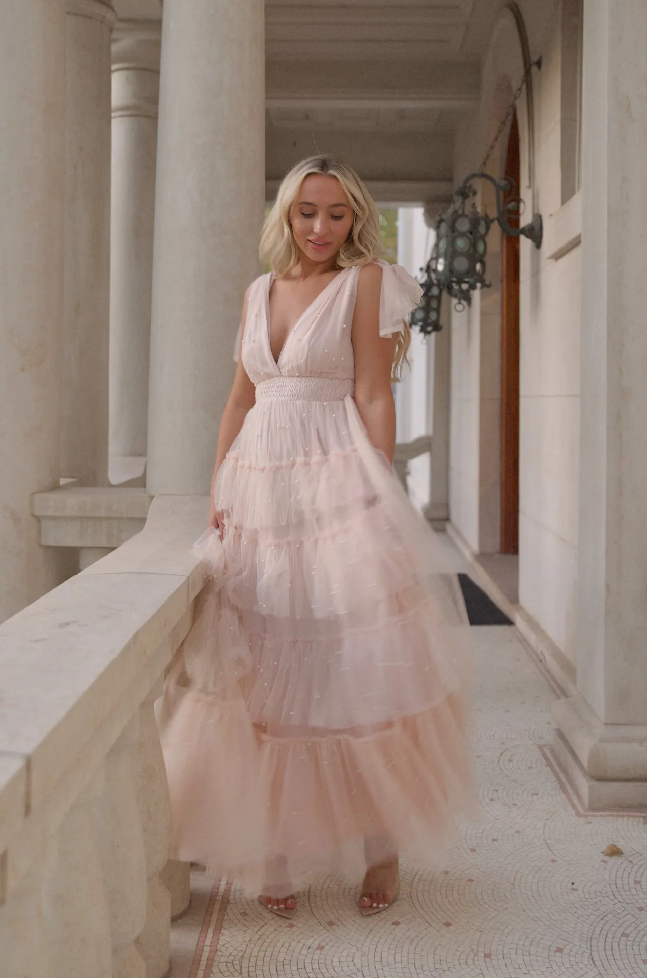 Pearl Tiered Tulle Maxi Dress