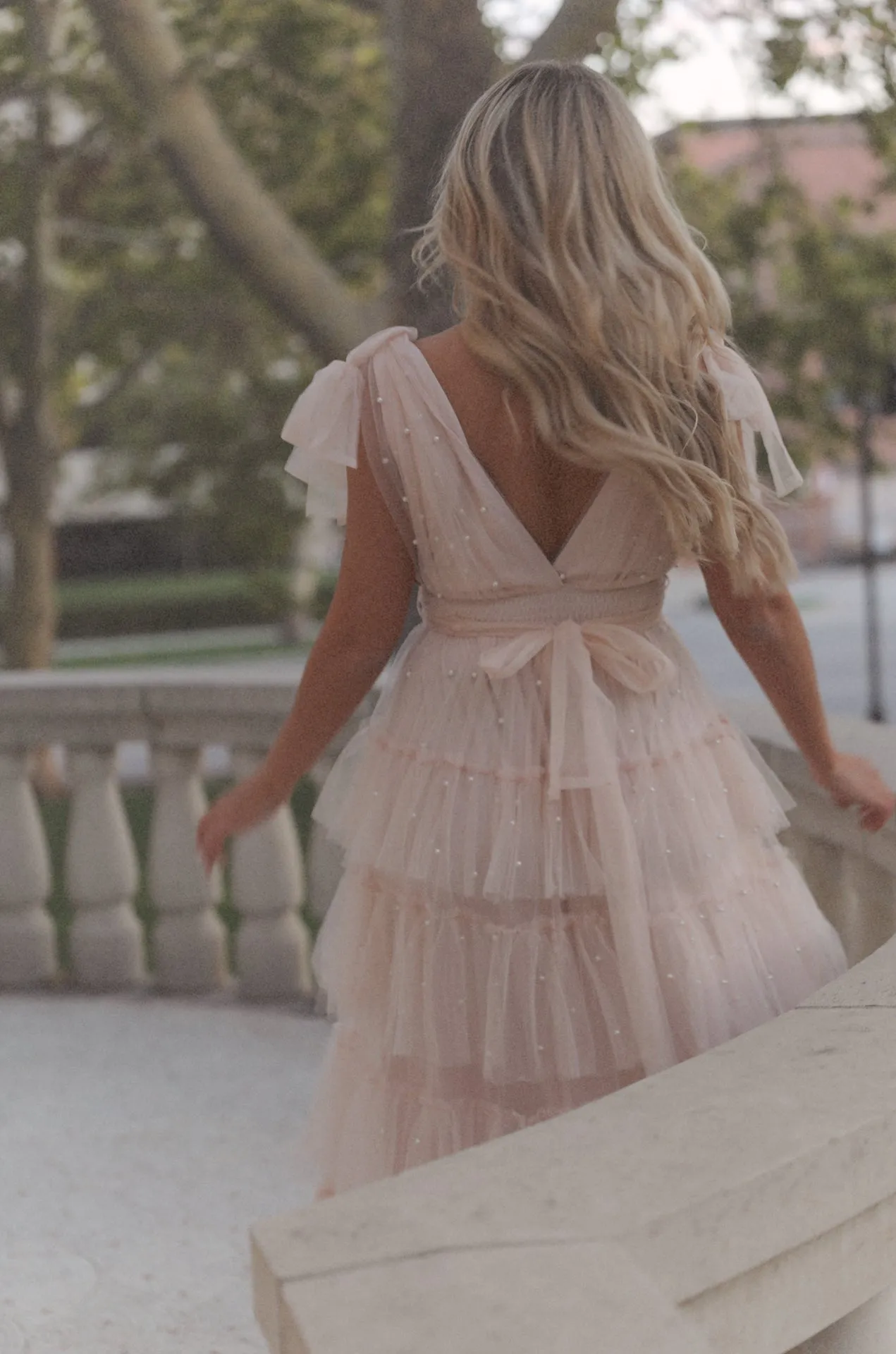 Pearl Tiered Tulle Maxi Dress