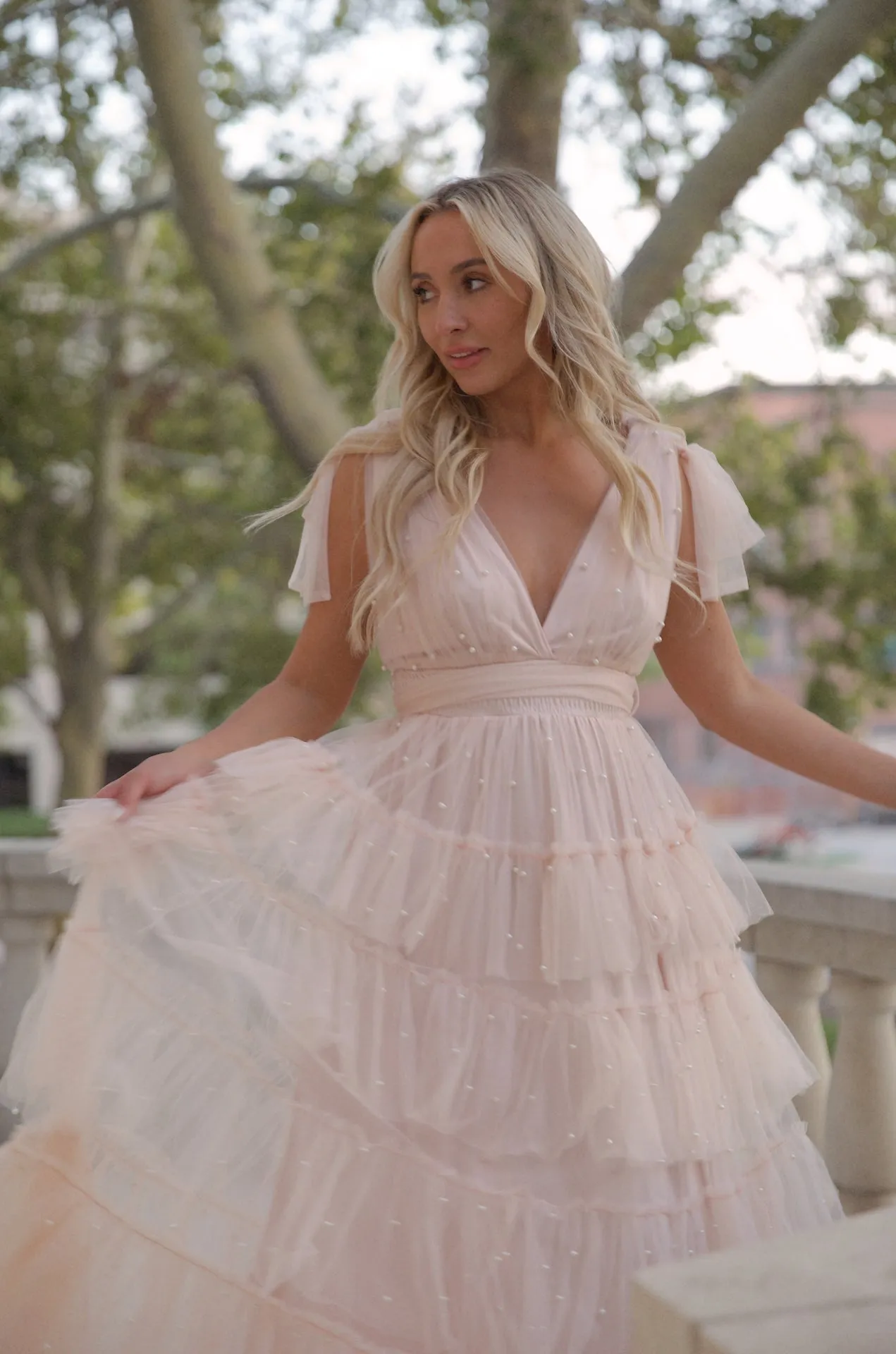 Pearl Tiered Tulle Maxi Dress