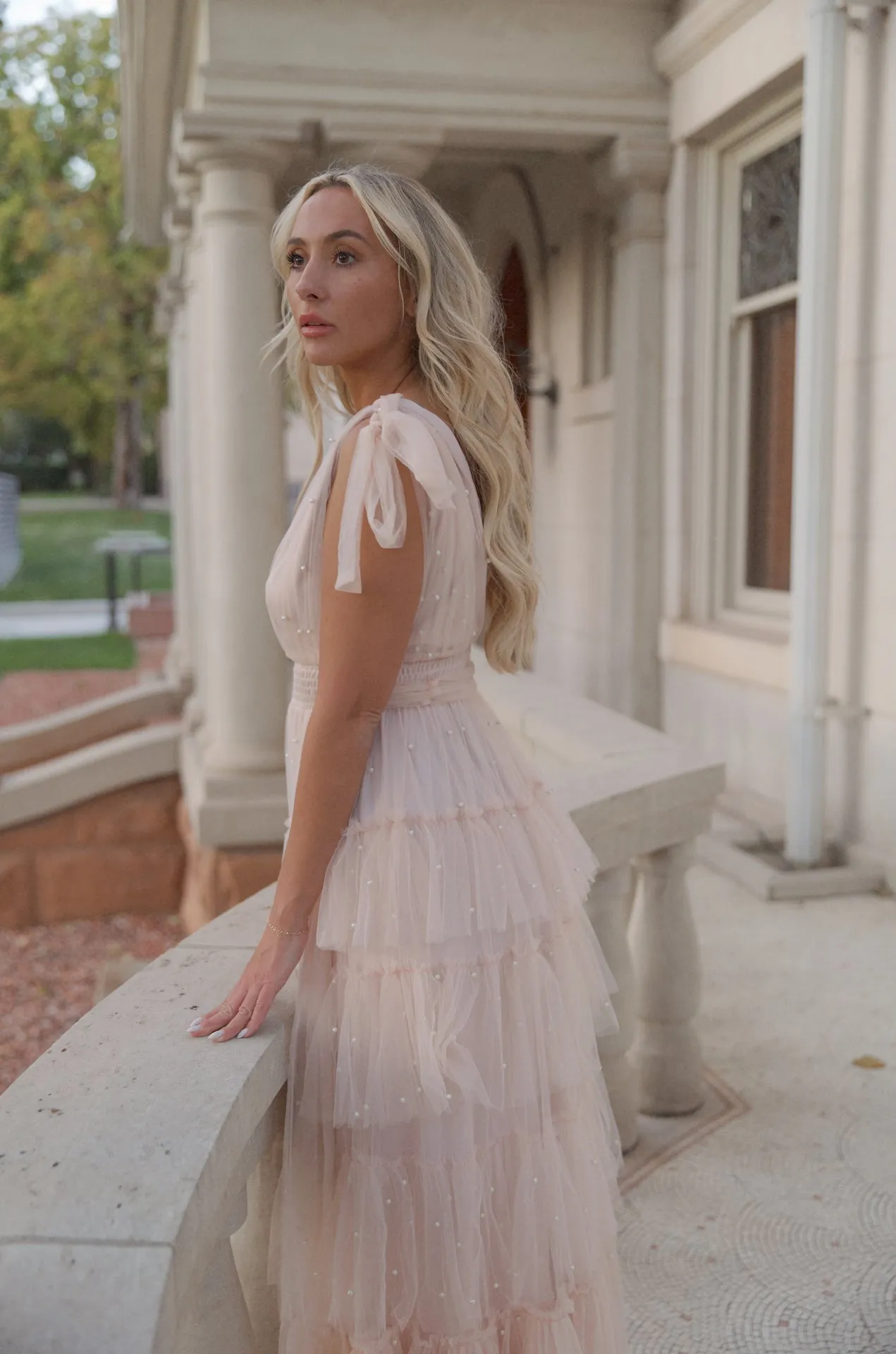 Pearl Tiered Tulle Maxi Dress