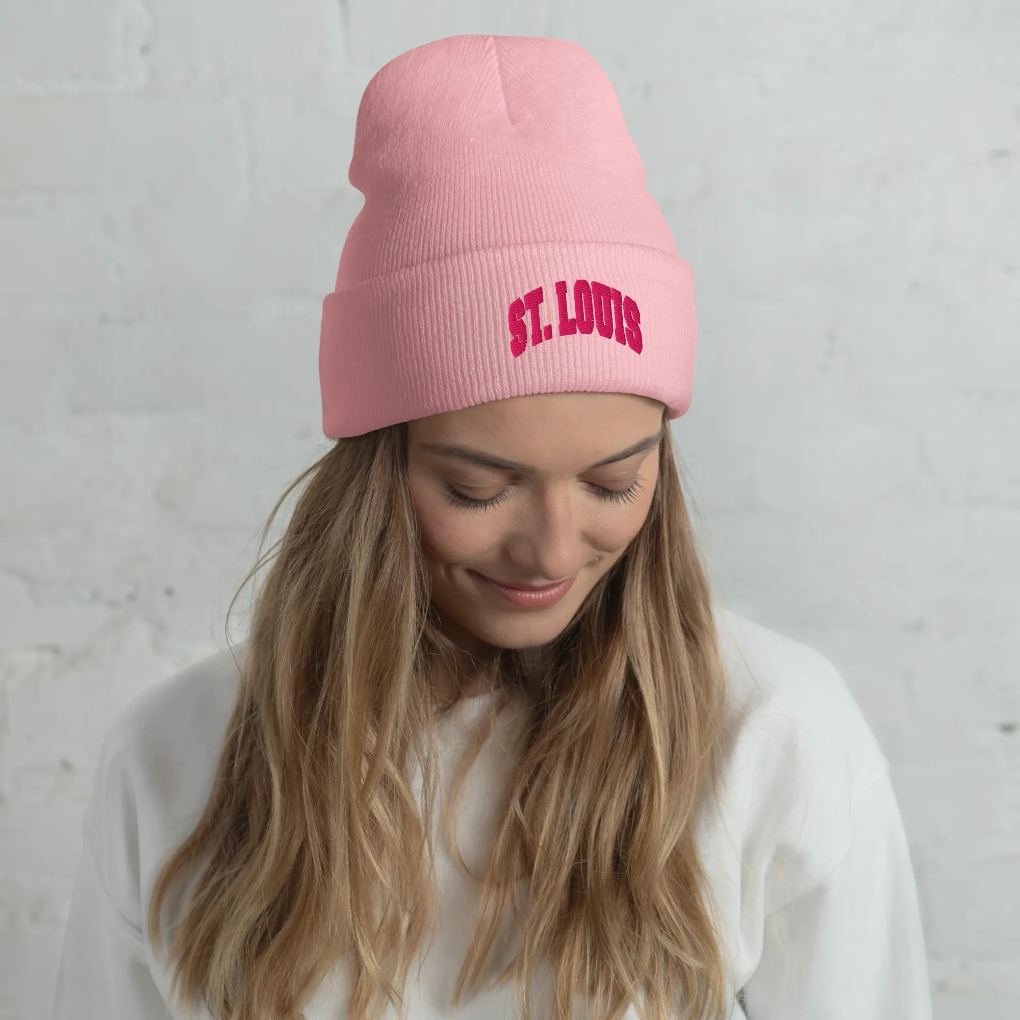 Pink Collegiate Cuffed Beanie