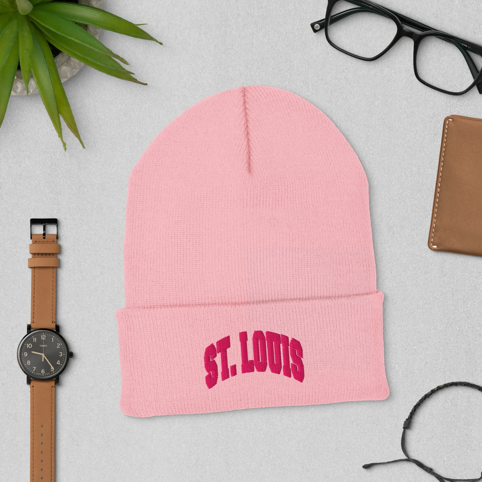 Pink Collegiate Cuffed Beanie