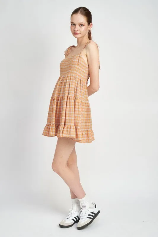 PLAID SLEEVELESS BABYDOLL DRESS